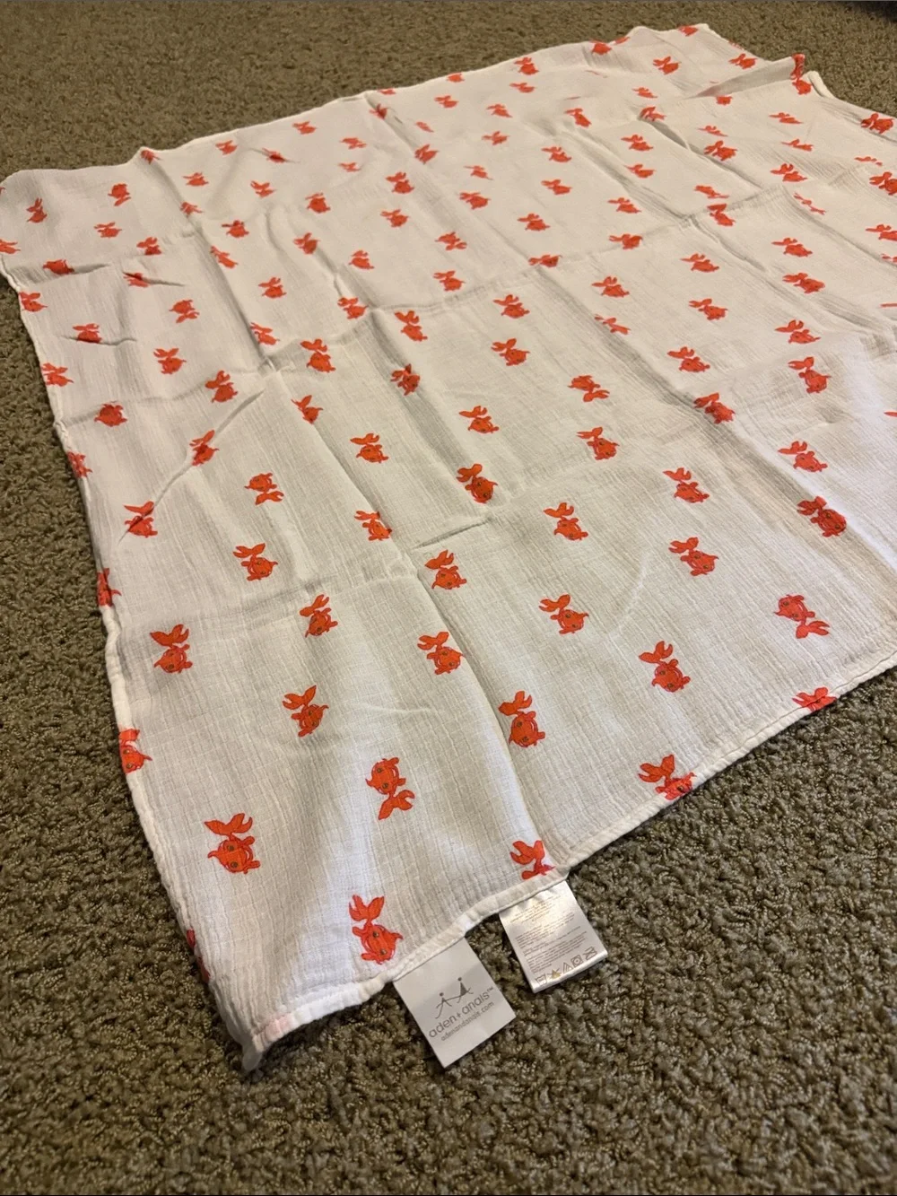 aden + anais White Muslin Diaper Covers with Orange Fish and Pink Stripes
